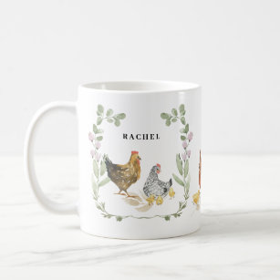 Rustic Floral Cute Chicken Monogram Name Mug