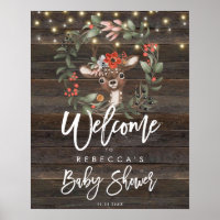rustic floral cute deer baby shower welcome sign