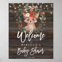 rustic floral cute fox baby shower welcome sign