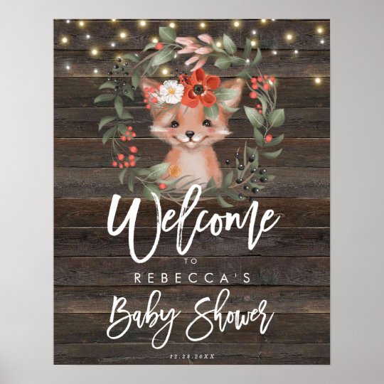 rustic floral cute fox baby shower welcome sign | Zazzle.com
