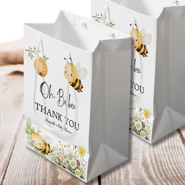 Rustic Floral Daisy Oh Babee Honey Bee Baby Shower Medium Gift Bag (Creator Uploaded)