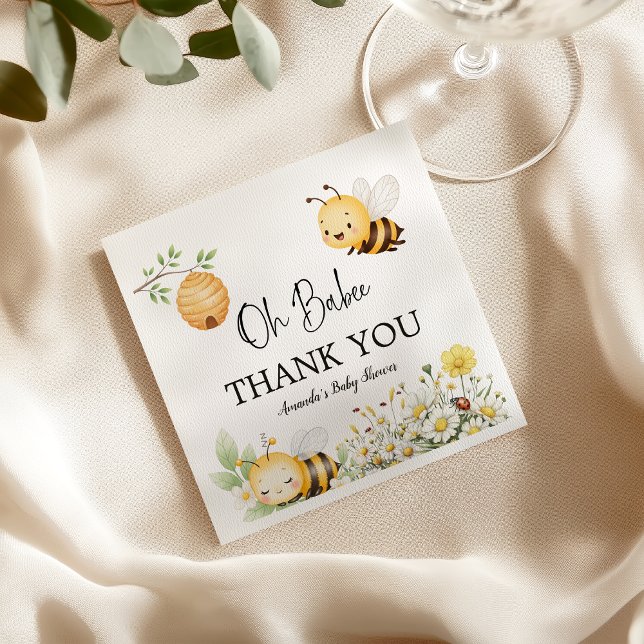 Rustic Floral Daisy Oh Babee Honey Bee Baby Shower Napkins (Creator Uploaded)