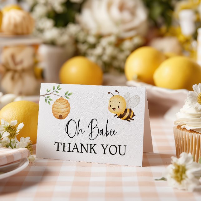 Rustic Floral Daisy Oh Babee Honey Bee Baby Shower Thank You Card (Creator Uploaded)