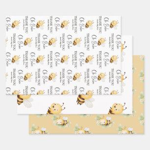 Rustic Floral Daisy Oh Babee Honey Bee Baby Shower Wrapping Paper Sheets