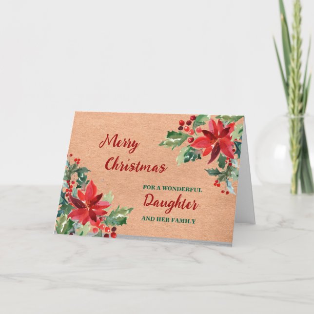 Rustic Floral Daughter & Family Merry Christmas Card (Front)