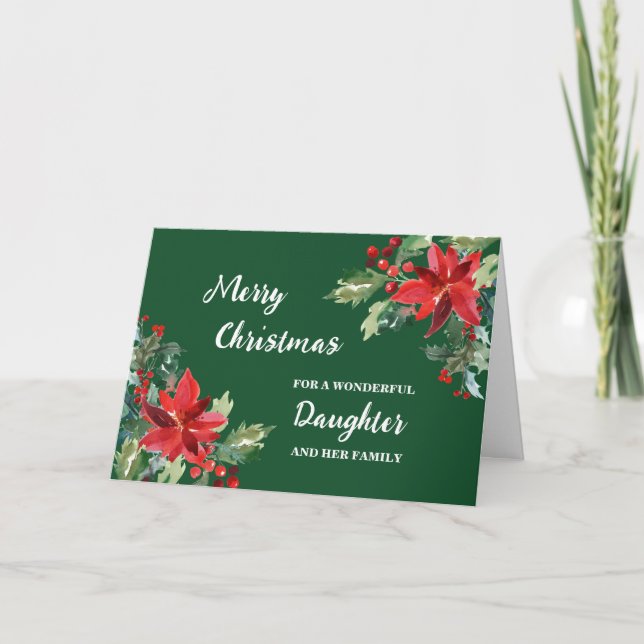 Rustic Floral Daughter & Family Merry Christmas Card (Front)