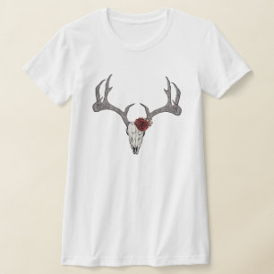 Rustic Floral Deer Reindeer Skull Antlers T-Shirt