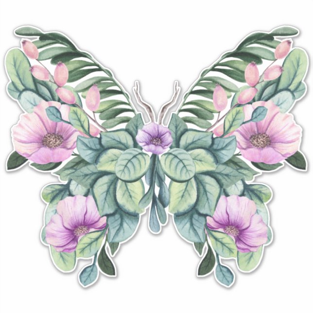 Rustic Floral Design Butterfly Sticker (Front)