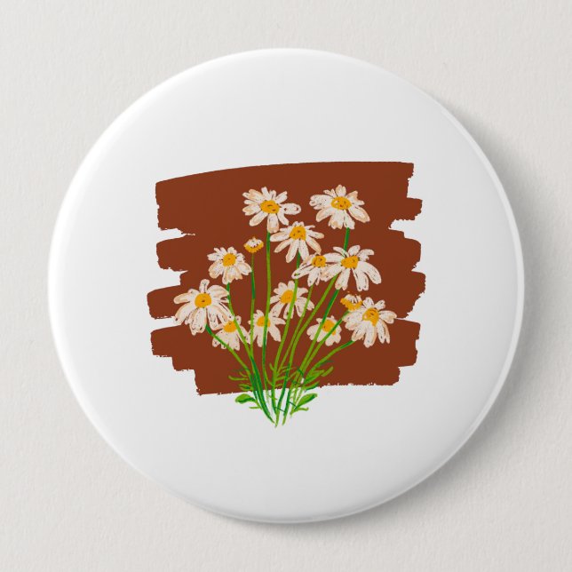 Rustic floral design on brown background button (Front)