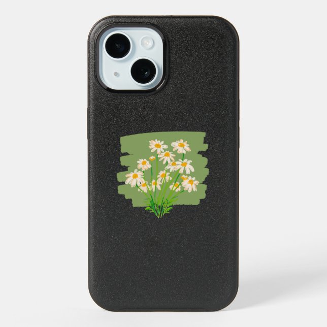 Rustic Floral Design on Green Background iPhone 15 Case (Back)