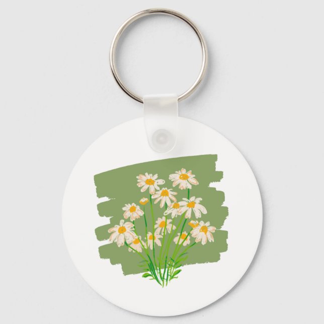 Rustic Floral Design on Green Background Keychain (Front)