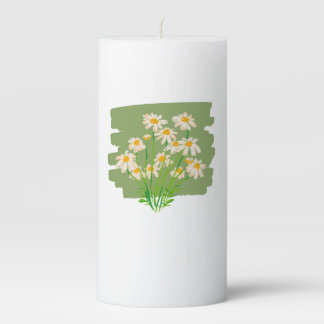 Rustic Floral Design on Green Background Pillar Candle