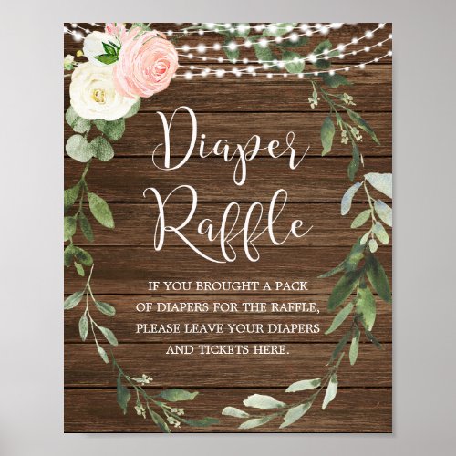 Rustic floral Diaper raffle sign girl baby shower