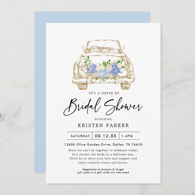 Rustic Floral Drive By Bridal Shower Invitation (Front/Back)