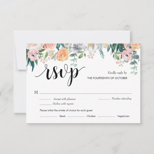 Rustic Floral Dusk Wedding Response (meals) Card (Front)