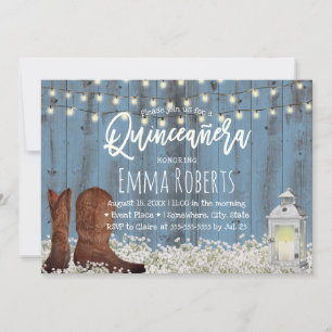 Rustic Floral Dusty Blue Quinceanera Birthday Invitation