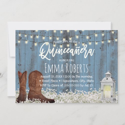 Rustic Floral Dusty Blue Quinceanera Birthday Invitation
