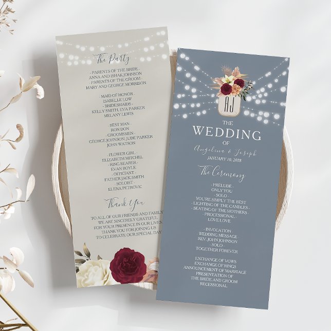 Rustic Floral Dusty Blue Wedding Program (Creator Uploaded)