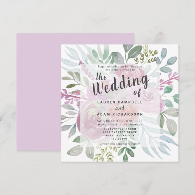 Rustic Floral Dusty Pink Watercolor Wedding Invitation (Front/Back)
