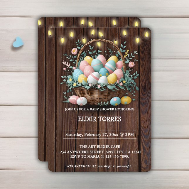 Rustic Floral Easter Eggs Baby Shower Invitation (Creator Uploaded)