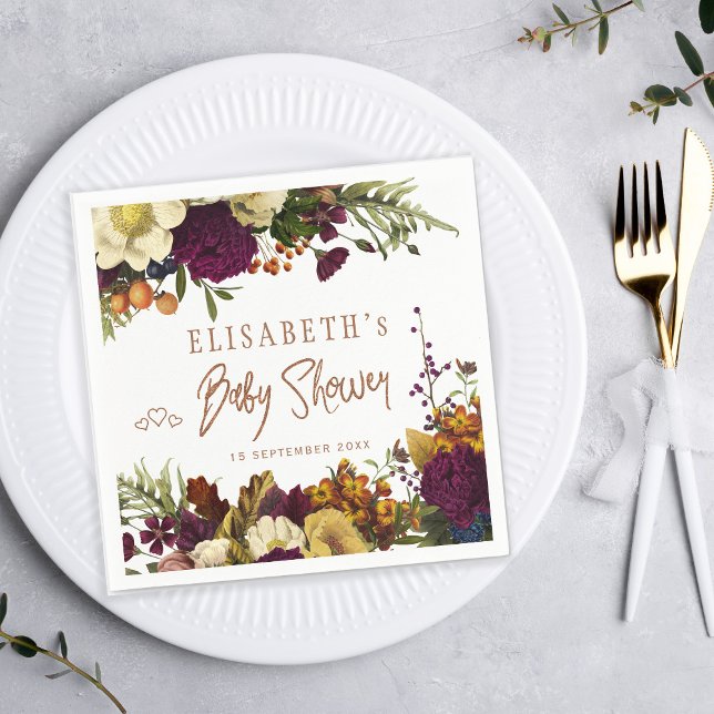 Rustic floral elegant autumn fall baby shower napkins (Creator Uploaded)
