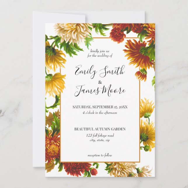 Rustic Floral Elegant Autumn Fall Wedding Invitation (Front)