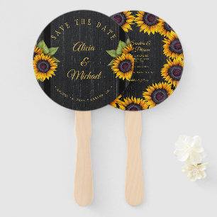 Rustic floral elegant barn wood wedding save date hand fan