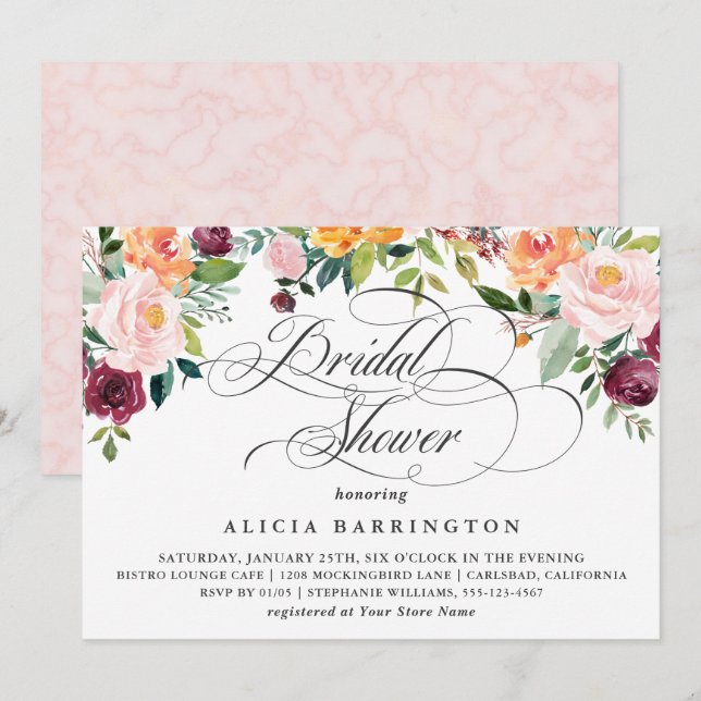 Rustic Floral Elegant Bridal Shower Invitation (Front/Back)
