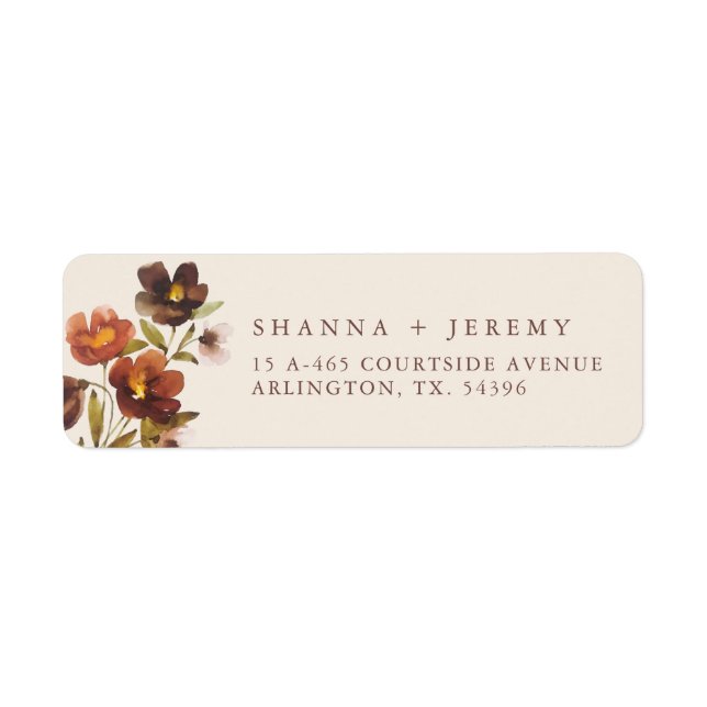 Rustic Floral Elegant Bride + Groom | Return Label (Front)