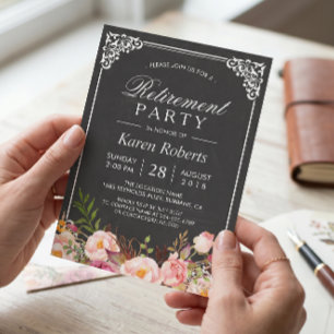 Rustic Floral Elegant Chalkboard Retirement Party Invitation