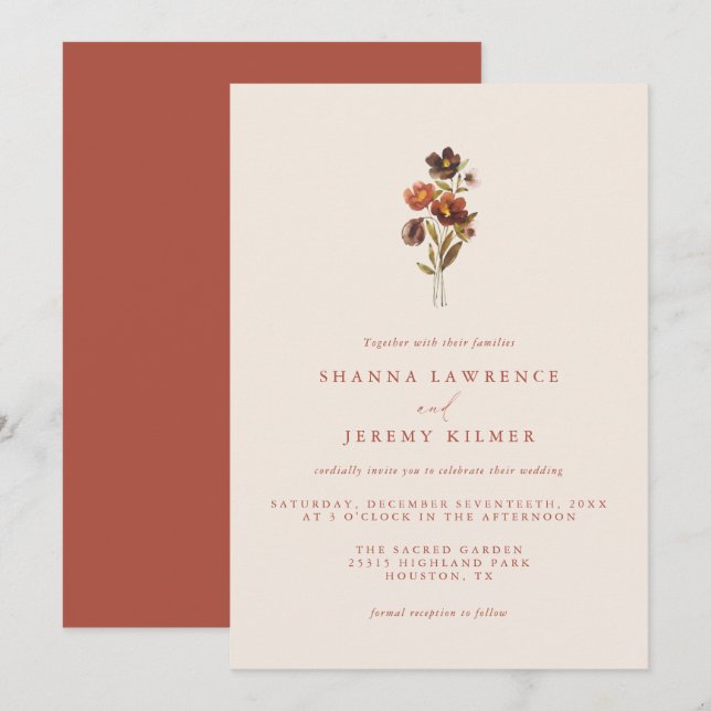 Rustic Floral Elegant Minimal Wedding | Invitation (Front/Back)