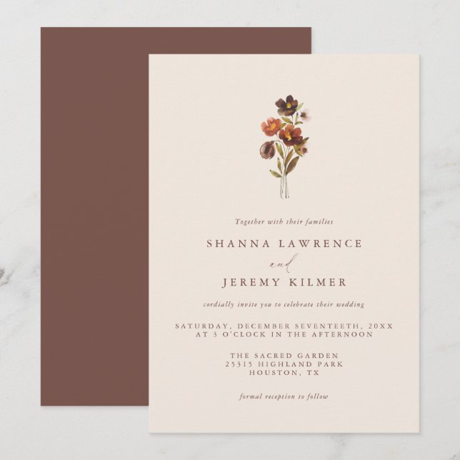 Rustic Floral Elegant Minimal Wedding | Invitation (Front/Back)