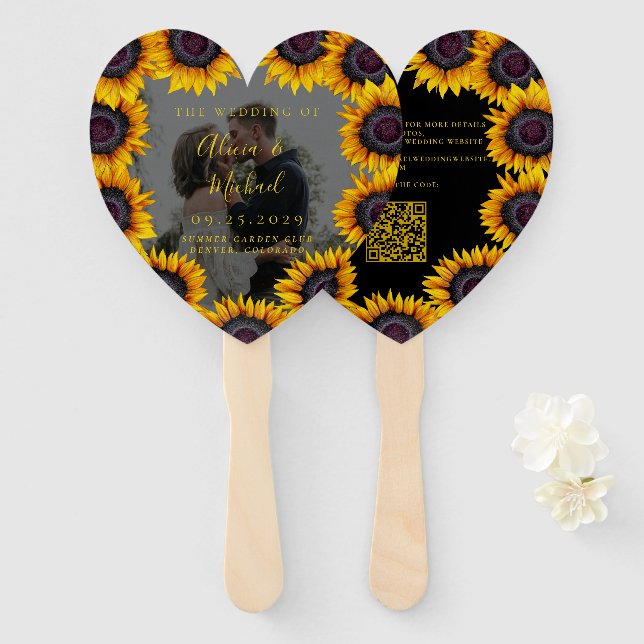 Rustic floral elegant photo wedding favor hand fan (Front and Back)