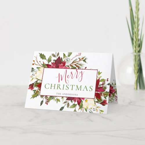 Rustic Floral Elegant Script Christmas Photo Holiday Card