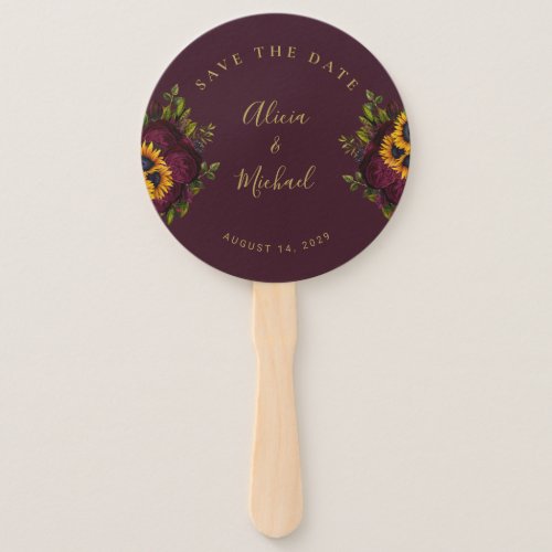 Rustic floral elegant script wedding save date han hand fan