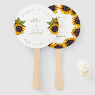 Rustic floral elegant script wedding save date han hand fan