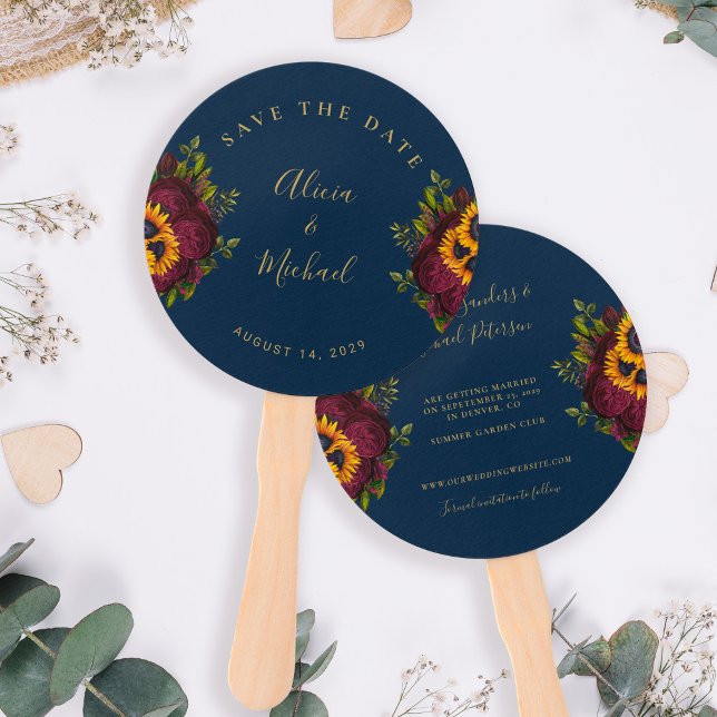 Rustic floral elegant script wedding save date han hand fan (Creator Uploaded)