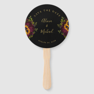 Rustic floral elegant script wedding save date han hand fan
