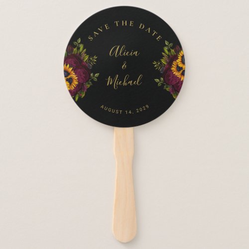 Rustic floral elegant script wedding save date han hand fan