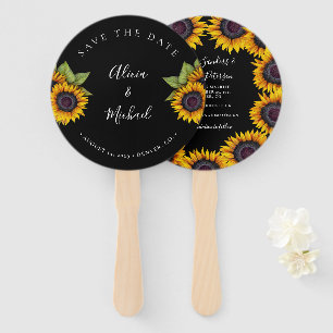 Rustic floral elegant script wedding save date hand fan