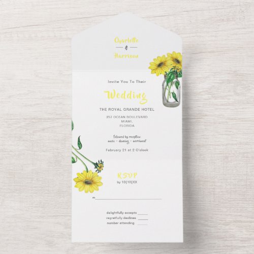 Rustic Floral Elegant Sunflower Wedding All In One All In One Invitation
