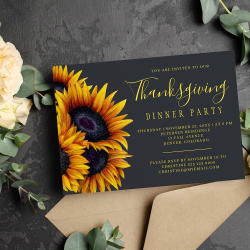 Rustic floral elegant Thanksgiving dinner party Invitation