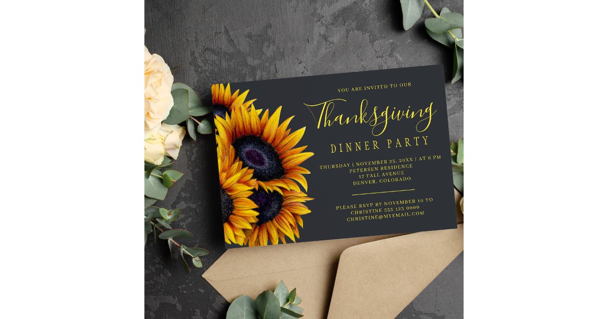 Rustic floral elegant Thanksgiving dinner party Invitation | Zazzle