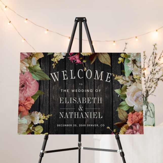 Rustic floral elegant wedding welcome sign (In Situ (Stand))