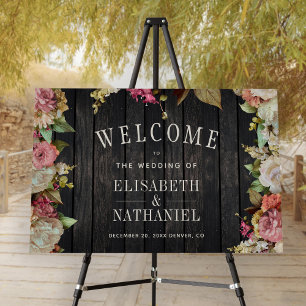 Rustic floral elegant wood wedding welcome sign