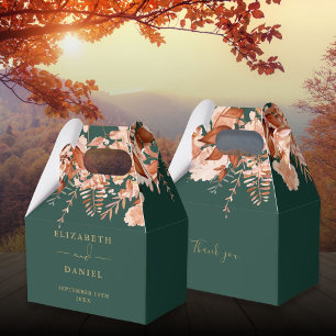 Rustic Floral Emerald Green And Gold Wedding Favor Boxes