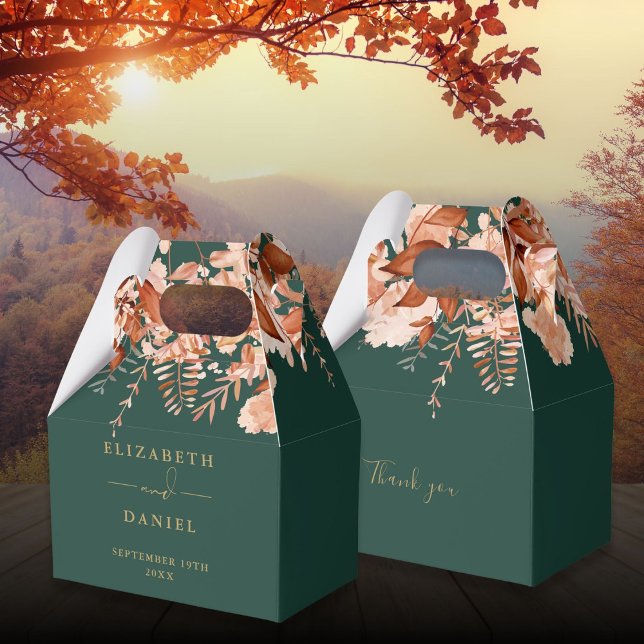 Rustic Floral Emerald Green And Gold Wedding Favor Boxes (Rustic Floral Emerald Green And Gold Wedding Favor Boxes)