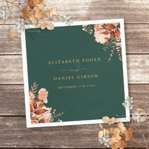 Rustic Floral Emerald Green And Gold Wedding Napkins