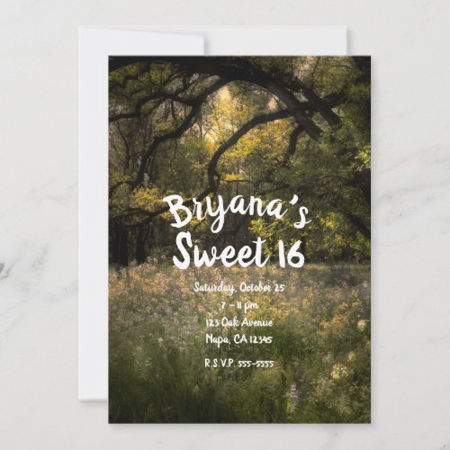 Rustic Floral Enchanted Forest Flowers Sweet 16 Invitation