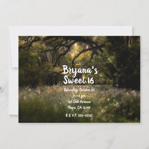 Rustic Floral Enchanted Forest Tree Sweet 16 Party Invitation